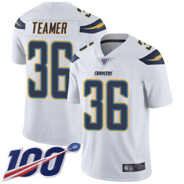 Los Angeles Chargers NFL Football Roderic Teamer White Jersey Men Limited #36 Road 100th Season Vapor Untouchable->los angeles chargers->NFL Jersey